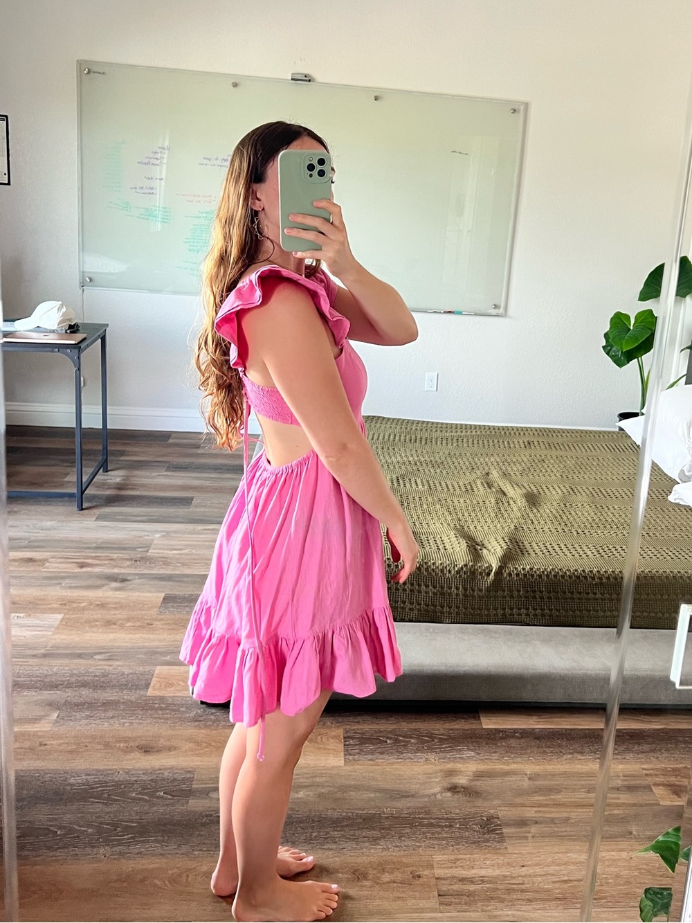 Pink Ruffle-Sleeve Fit & Flare Dress - Picture 2 of 7